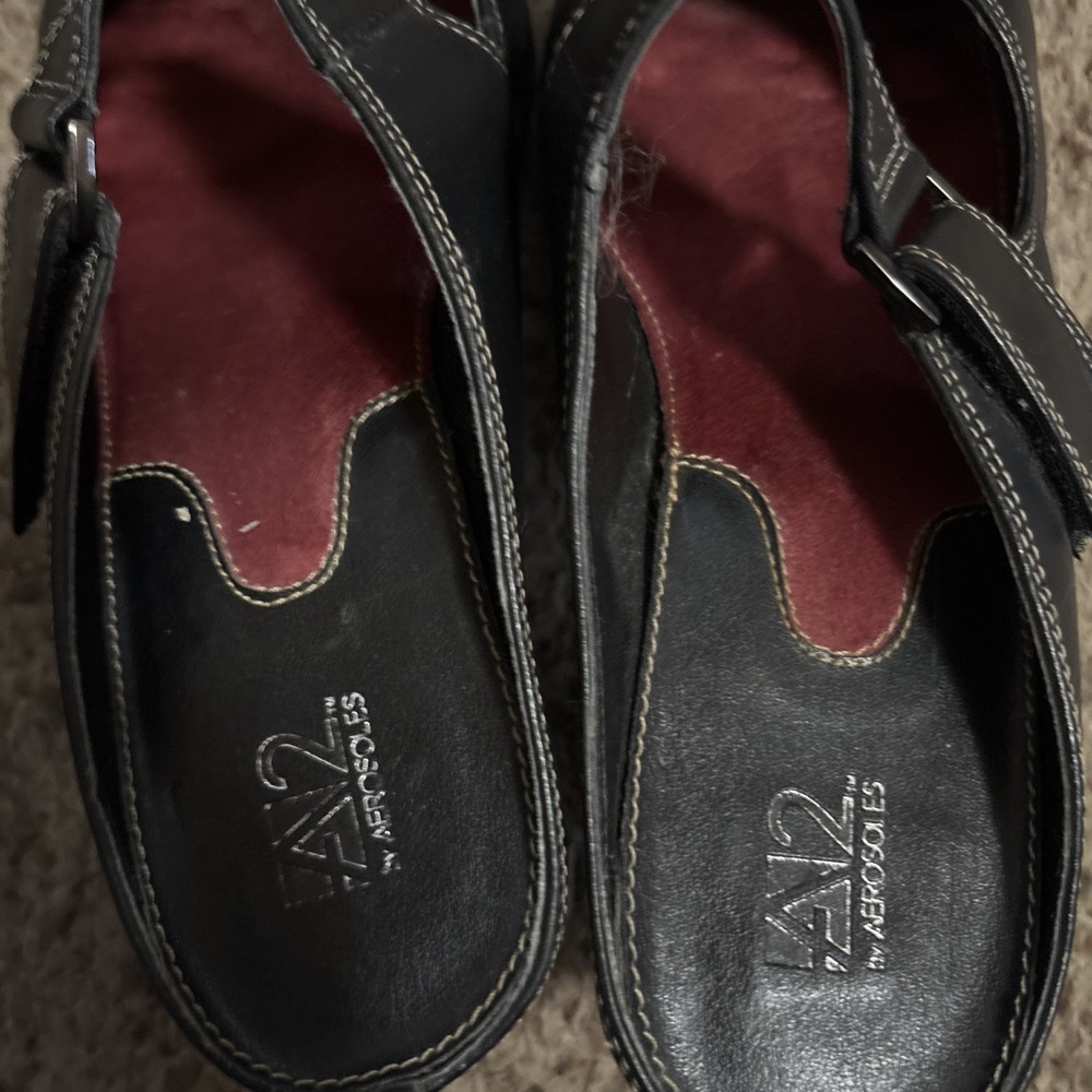 A2 By Aerosols Mary Jane Mules Women's 8.5 M Black Leather Career Shoes - Picture 7 of 10